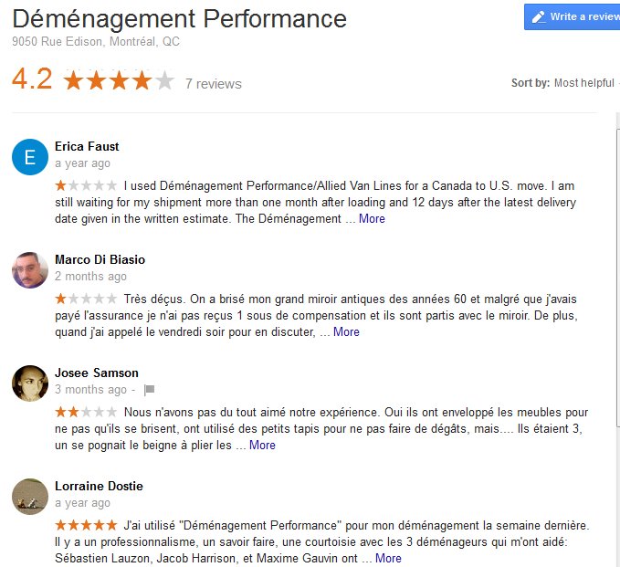 Demenagement Performance – Moving reviews