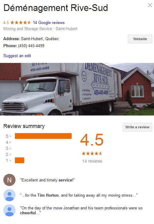 Demenagement Rive Sud – Location and moving reviews