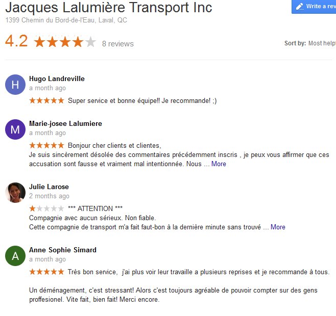 Jacques Lalumiere Transport – Moving reviews