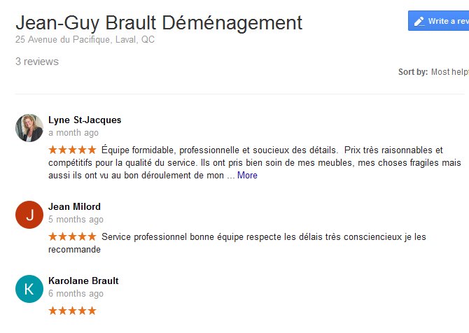 Jean Guy Brault Demenagement – Moving reviews