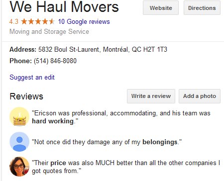We Haul Movers – Location and reviews