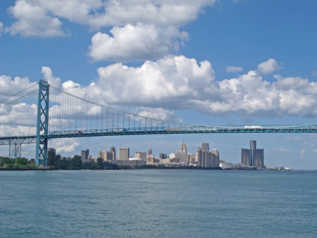 Crossing the Ambassador Bridge from Windsor, ON to Detroit, Michigan