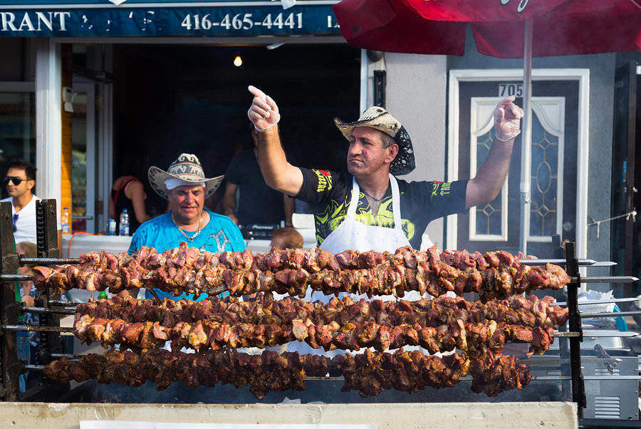Danforth Festival in Toronto – a wide array of foods displayed outdoors
