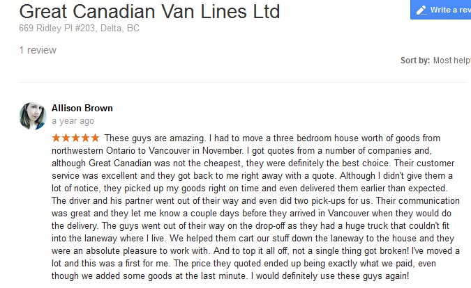 Great Canadian Van Lines – Moving review