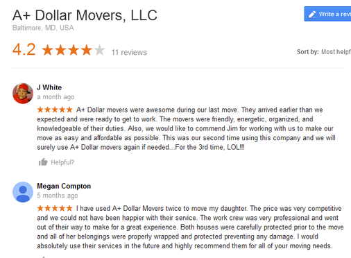 A+ Dollar Movers – Moving reviews