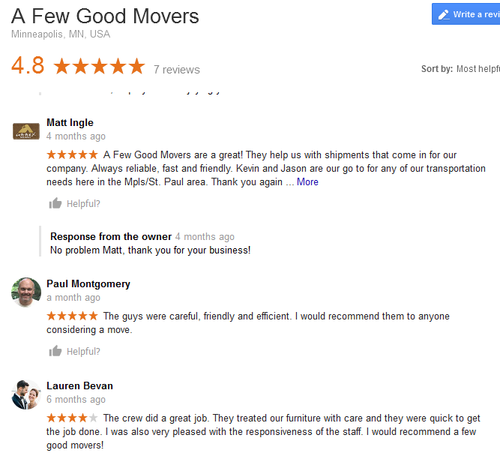 A Few Good Movers – Moving reviews