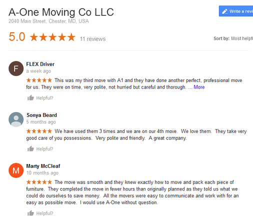 A-One Moving Company – Moving reviews