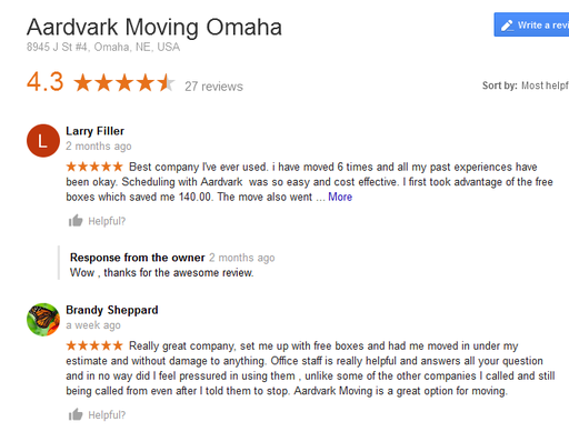 Aardvark Moving - Moving reviews