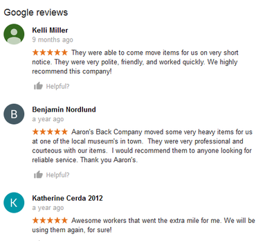 Aarons Back Company – Moving reviews