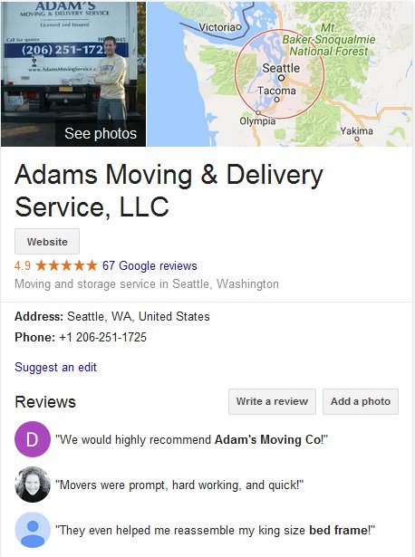 Adams Moving and Delivery – Location and reviews