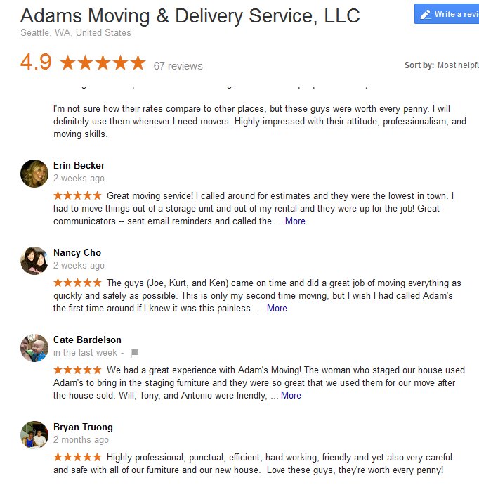 Adams Moving and Delivery – Moving reviews