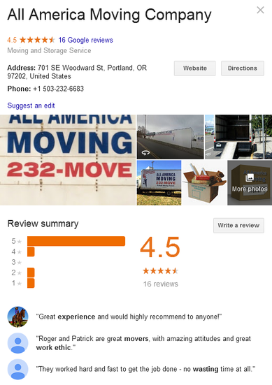 All America Moving Company – Location