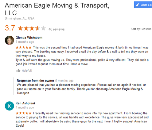 American Eagle Moving and Transport – Moving reviews