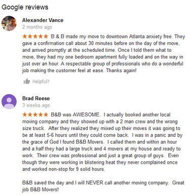 B & B Movers – Moving reviews