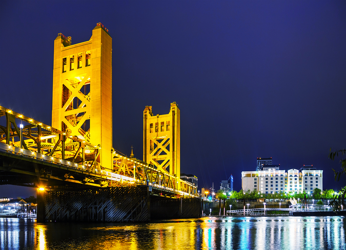 Beautiful Golden Gates Drawbridge in Sacramento on a fine evening