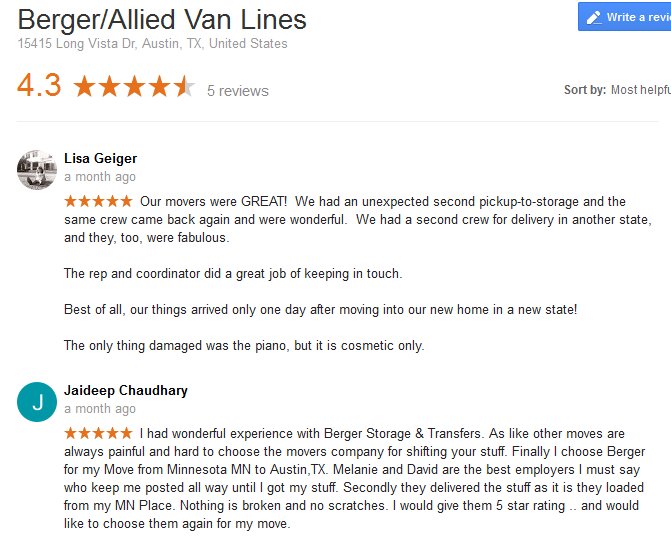 Berger Allied Van Lines – Moving reviews