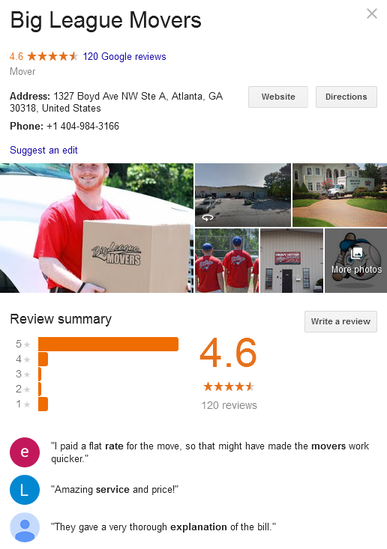 Big League Movers – Location and reviews