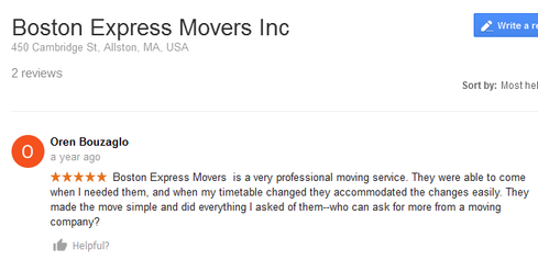 Boston Express Movers - Moving review