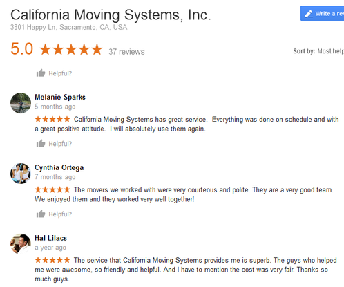 California Moving Systems – Moving reviews