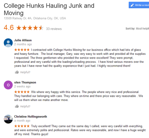 College Hunks Hauling Junk and Moving – Moving reviews
