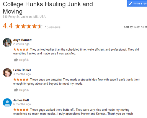 College Hunks Hauling Junk and Moving – Moving reviews