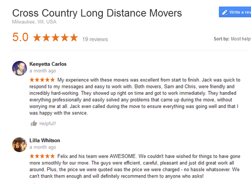 Cross Country Long Distance Movers – Moving reviews