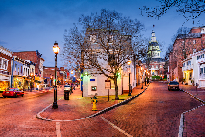 Downtown Annapolis with view of the State House 