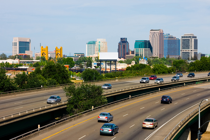 Downtown Sacramento visible from the freeways – easy access in and out of the city