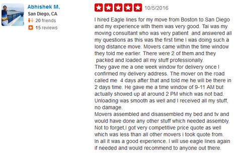Eagle Lines Boston Moving Company - Moving review