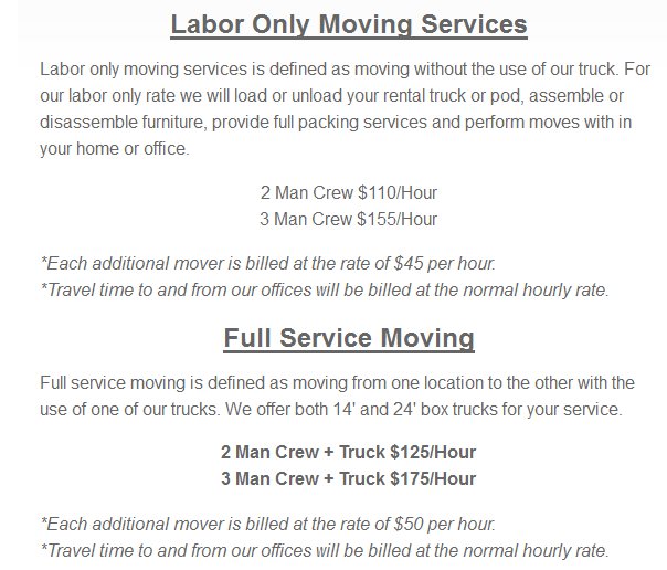 Eco Movers-Moving rates