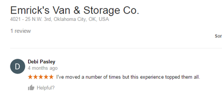 Emricks Van and Storage – Moving review