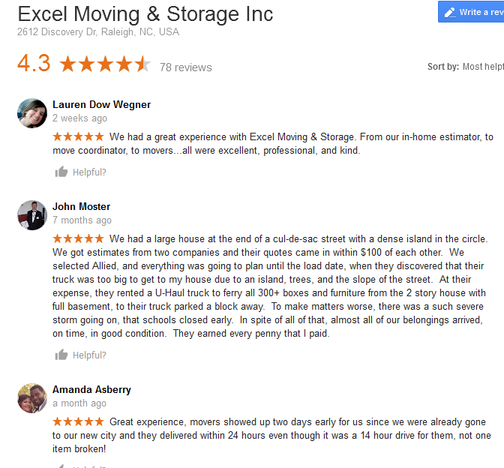 Excel Moving and Storage - Moving reviews