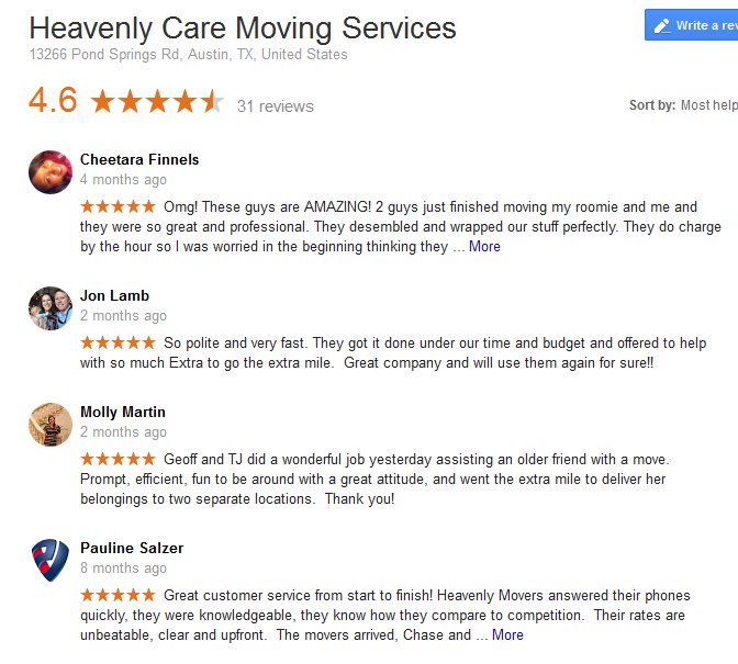 Heavenly Care Moving Services – Moving reviews