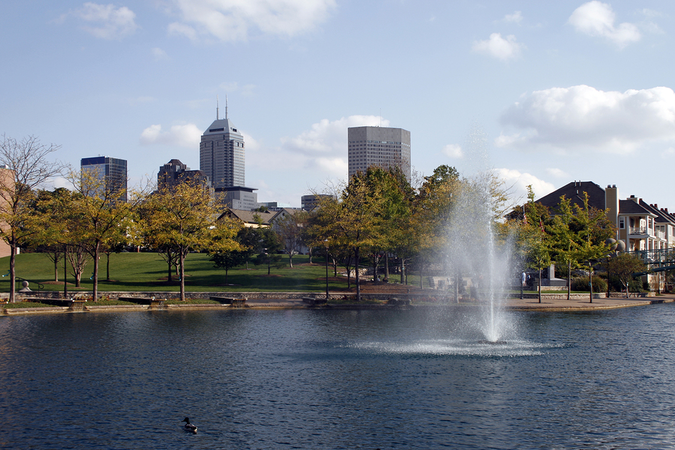 Indiana Central Canal with Indianapolis downtown view