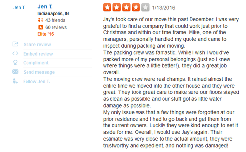 Jays Moving Co – Moving reviews
