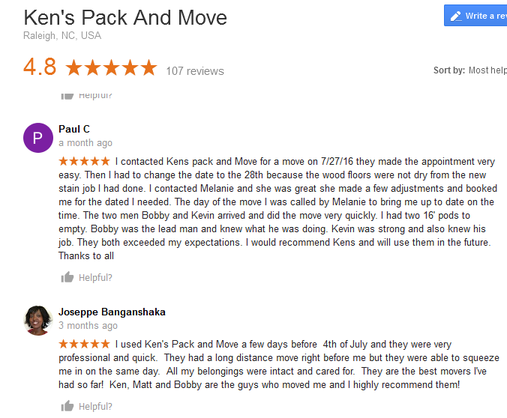 Kens Pack and Move - Moving reviews