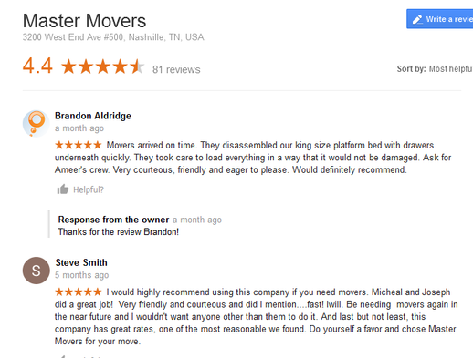 Master Movers – Moving reviews