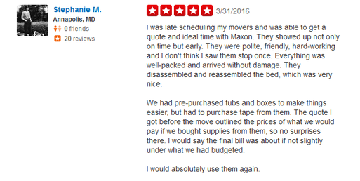 Maxon Movers – Moving review