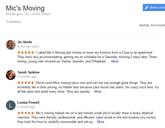 Mic’s Moving – Moving reviews