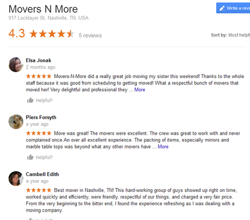 Movers N More – Moving reviews