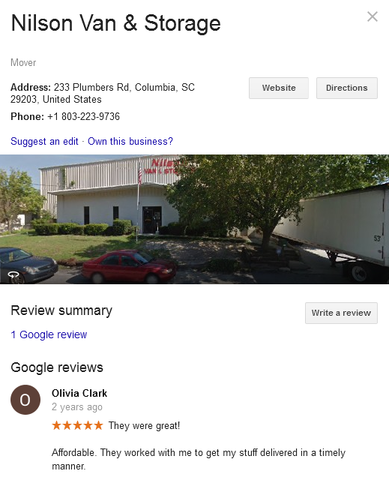 Nilson Van and Storage – Moving review