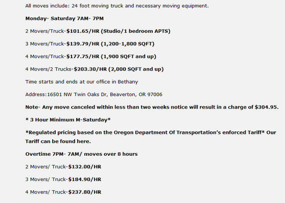 Northwest Movers – Moving rates