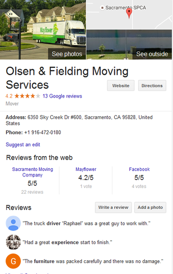Olsen and Fielding Moving Services – Location