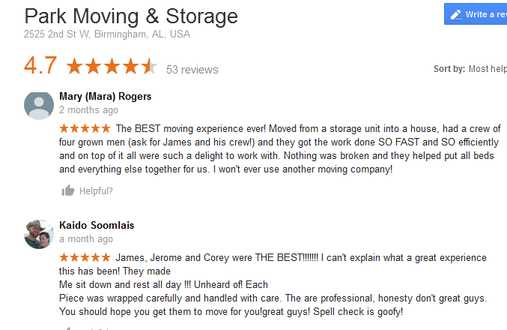 Park Moving and Storage - Moving reviews