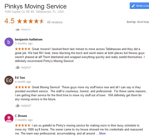 Pinkys Moving Service – Moving reviews