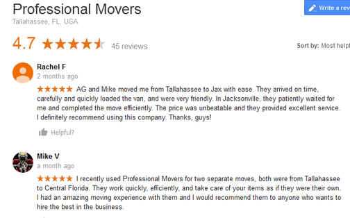 Professional Movers – Moving reviews