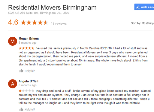 Residential Movers Birmingham - Moving reviews