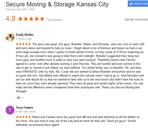 Secure Moving and Storage – Moving reviews