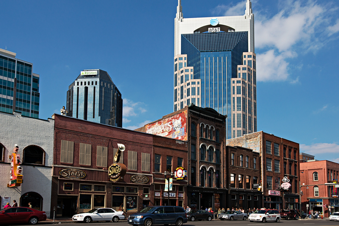 Street view of lower Broadway- bustling economy with a bounty of job opportunities