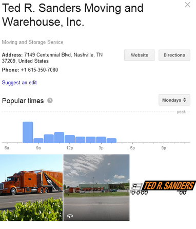 Ted R Sanders Moving and Warehouse – Location